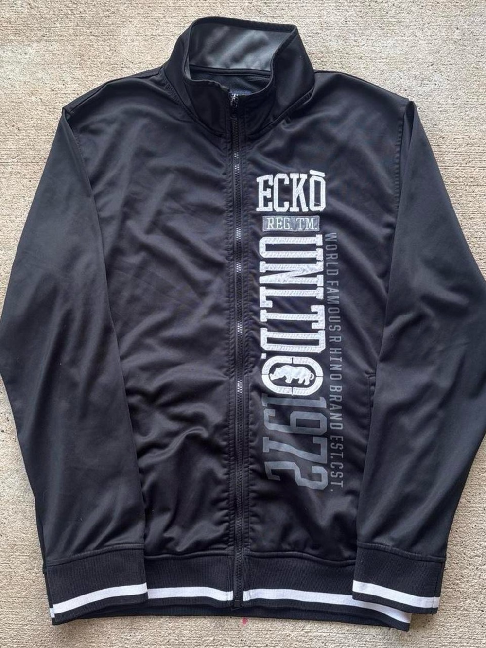 Ecko Unltd Mens Track Jacket Zip Up Large L Black White Spell Out Rhino Y2K